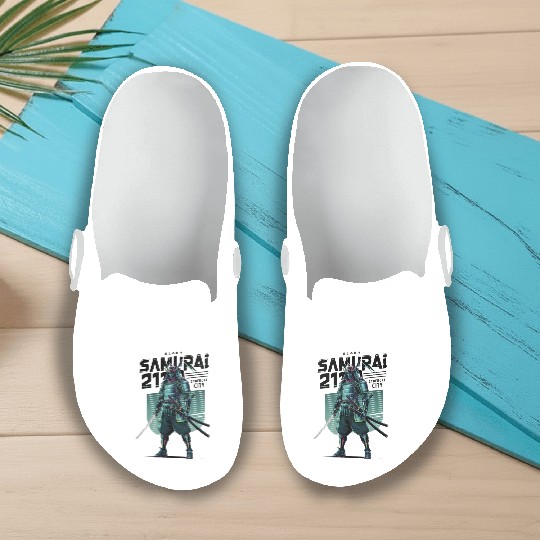 Cyber Samurai 2110: Glowing Katana Warrior Slip On Clogs