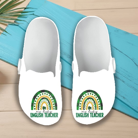 One Lucky English Teacher Rainbow St Patricks Day Slip On Clogs