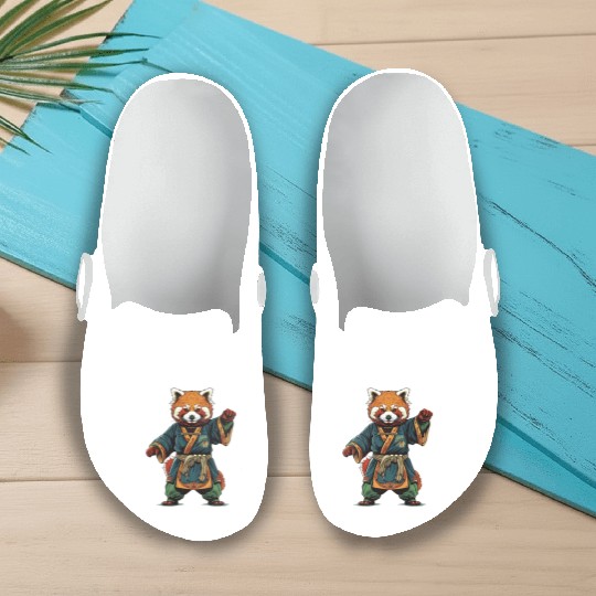 Red panda karate fighting style Slip On Clogs
