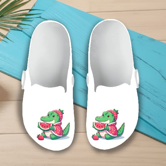 Crocodile in watermelon costume Slip On Clogs