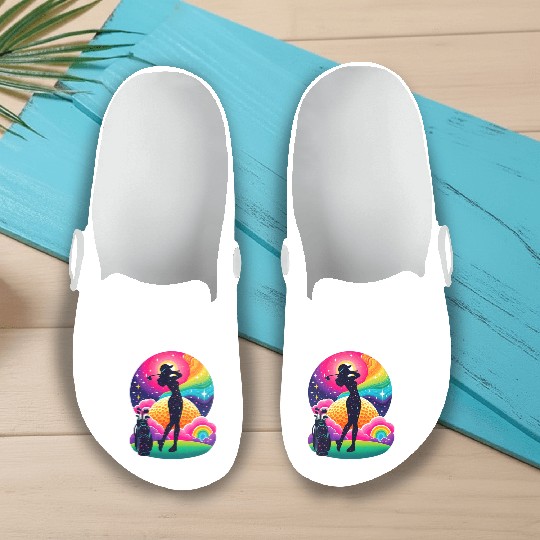 Womens Golf Galactic Slip On Clogs-Off Golfing Among Stars