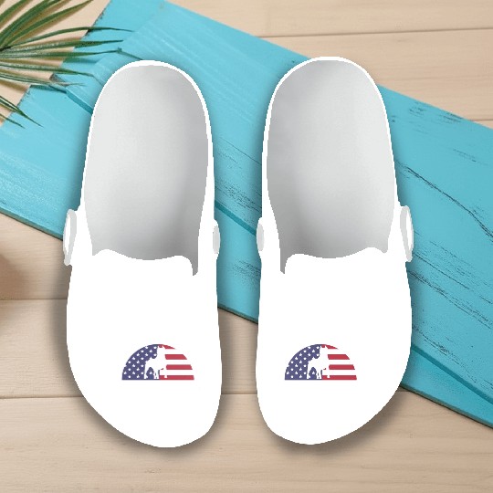 Pitbull Dad Embracing USA Flag Merica Pride Art Slip On Clogs