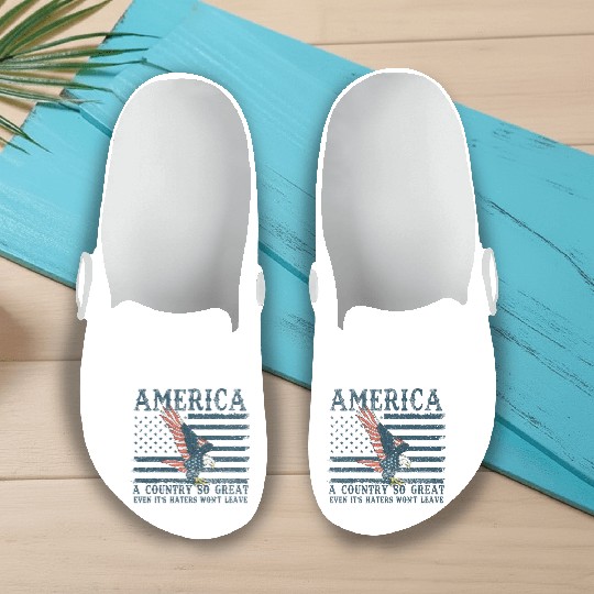 It's Haters Won't Leave Retro US Flag Eagle Merica Slip On Clogs
