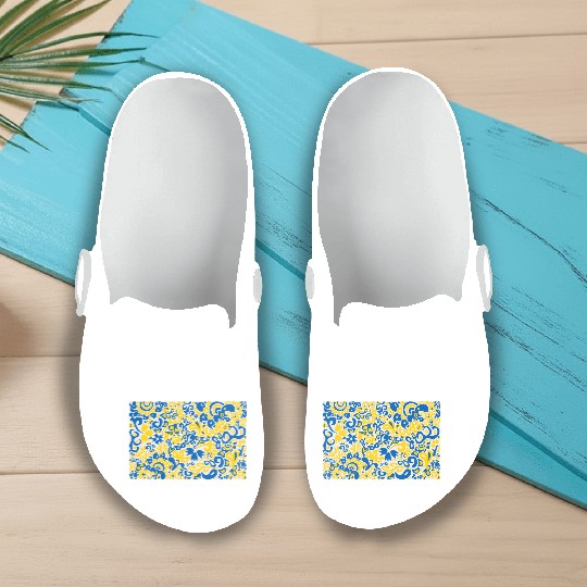 Ukrainian flag colors on floral folklore pattern Slip On Clogs