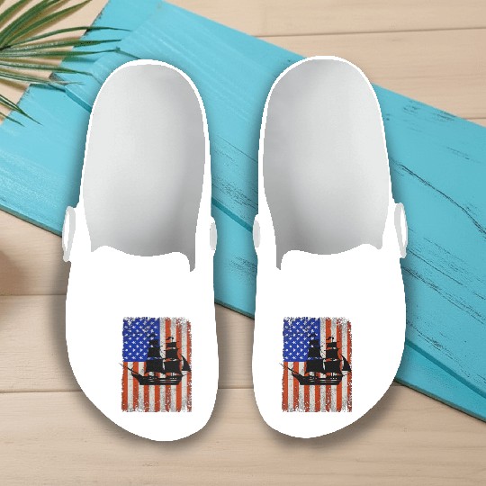 Stars, Stripes & Pirate Ship American Flag Slip On Clogs