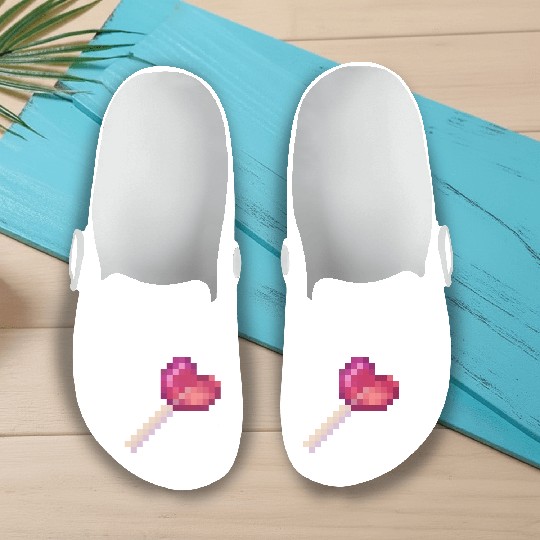 Pixel Art Sprite Cute Heart Lollipop Slip On Clogs