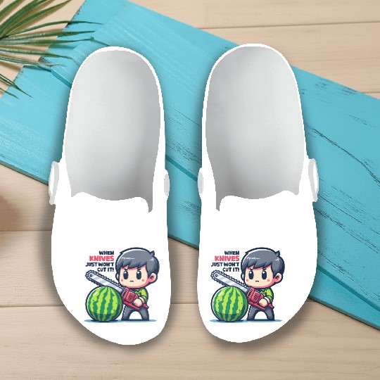 Cutting Watermelon - Melon Chainsaw Slip On Clogs