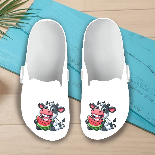 Funny cow bull steer watermelon summer fruit Slip On Clogs