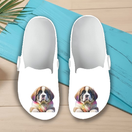 Rainbow Ombre Saint Bernard Puppy Slip On Clogs