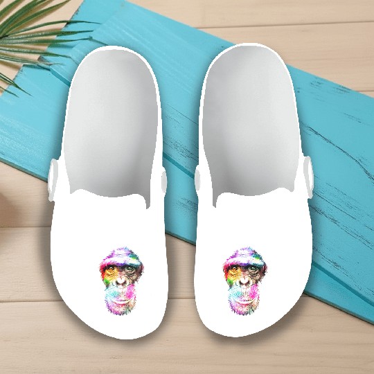 Colorful Retro Realistic Monkey Face Funny Graphic Slip On Clogs