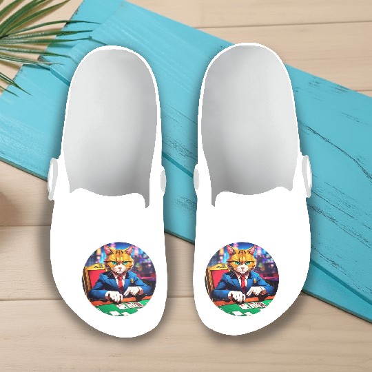The Gambler Cat's Blackjack Night Slip On Clogs
