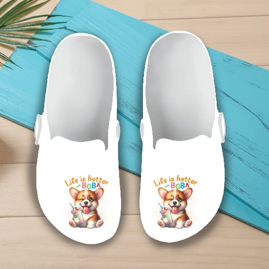 Corgi with BOBA tea Milk TEA Bubble tea Slip On Clogs
