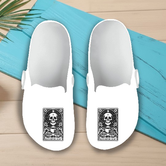 Death Before Decaf Tarot Card Slip On Clogs