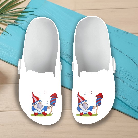 Adorable Gnome Fireworks America Slip On Clogs