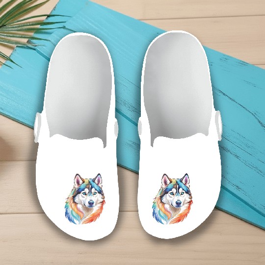 Siberian Husky Watercolor Slip On Clogs