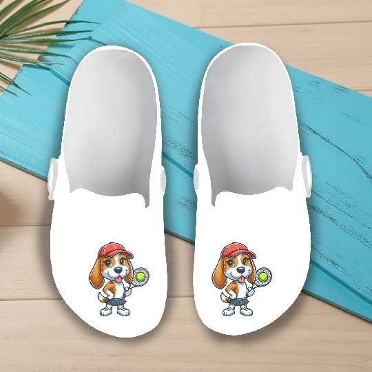 Funny dog beagle tennis comic tennis player Slip On Clogs