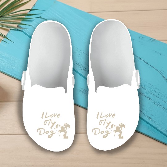I Love My Dog - Brown Design on Black Slip On Clogs
