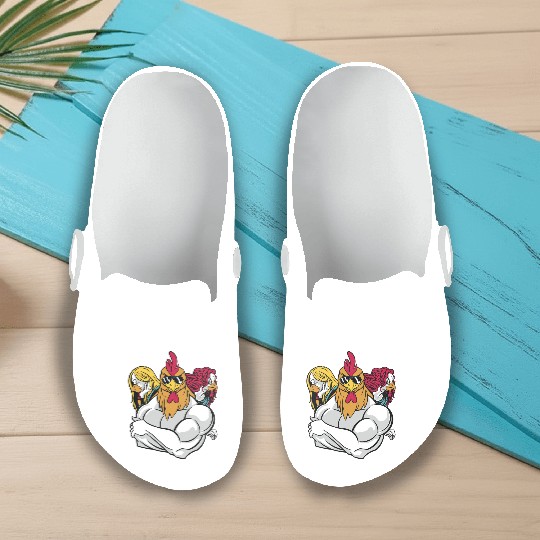 Chickens and Rooster Wrestling Lover Funny Design Slip On Clogs