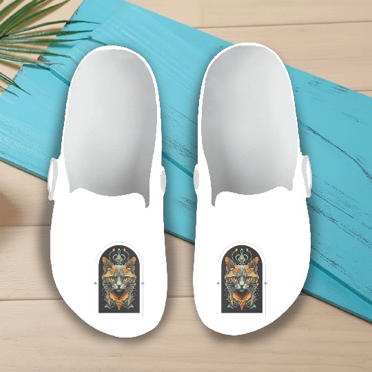 Elegant stylish black and gold cat face Slip On Clogs