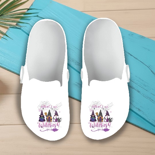 What's Up Witches Gnomes Halloween Slip On Clogs