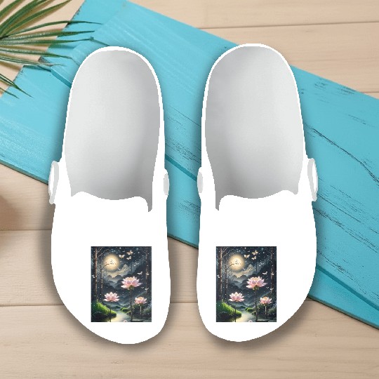 Lotus Blossoms Under the Moonlight Slip On Clogs
