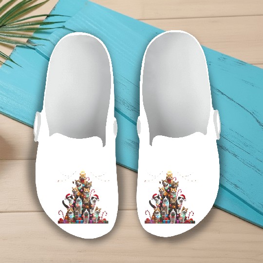 Christmas Cats Tree with Lights and Gifts Slip On Clogs