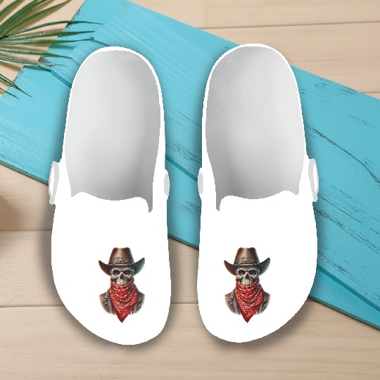 Outlaw Cowboy Skull Slip On Clogs