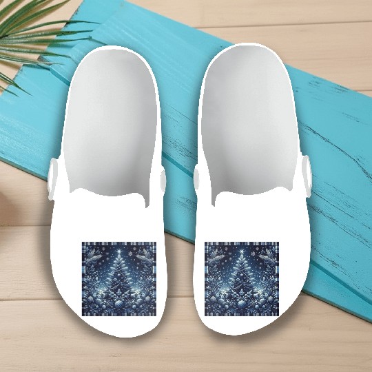 flannel blue and white christmas Slip On Clogs