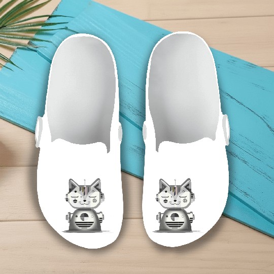 Geometric Robot Cat - Creative Illustration Slip On Clogs