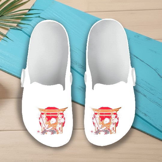 Kanji Japan Katana Ninja Cat Samurai Slip On Clogs