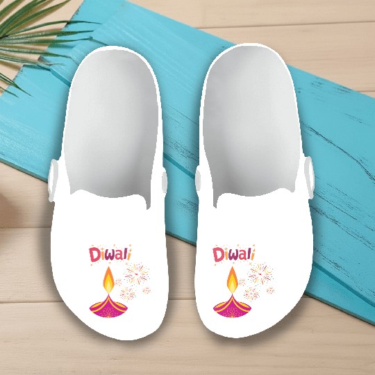 Diwali Design with Lamp & Festive Fireworks Slip On Clogs