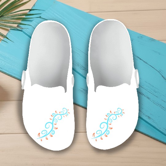 Vine Plant Blue Orange Leaves Decorative Pattern Slip On Clogs