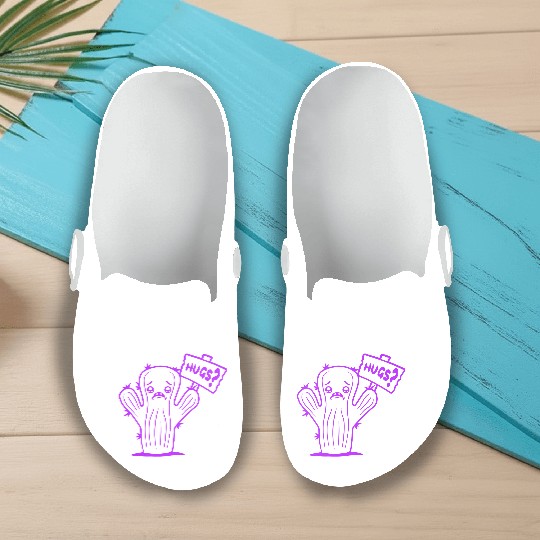Funny Cactus Sad Face Hugs Sign Lonely Cry Comic Slip On Clogs