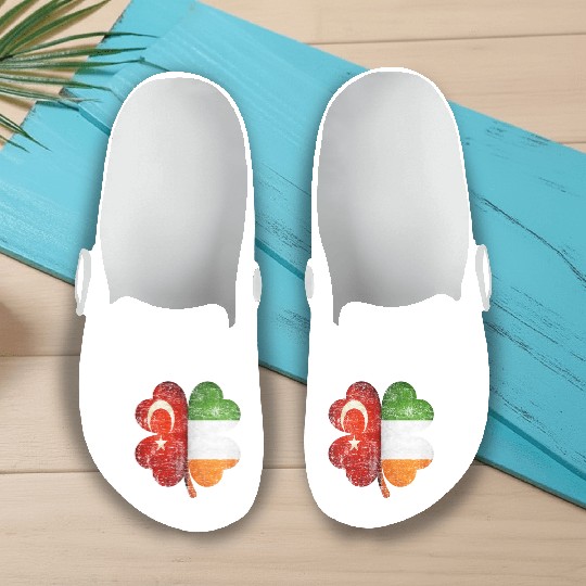 Turkish Irish Shamrock Turkey Ireland Flag Slip On Clogs