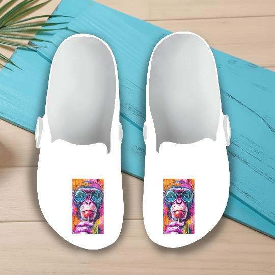 Digital Art Monkey With Lollipop Graffiti Elements Slip On Clogs