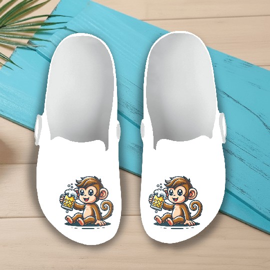 Cute Monkey Drinking Beer Slip On Clogs
