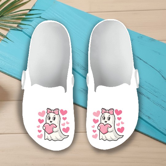 Ghost Heart, Valentines Day, Retro Valentines Slip On Clogs