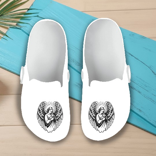 Guardian Angel Embracing Beloved Pet Slip On Clogs