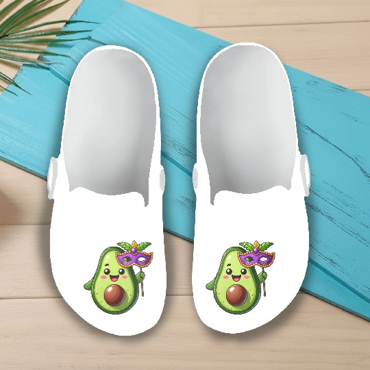Mardi Gras Avocado Vegan Veggie Cartoon Slip On Clogs