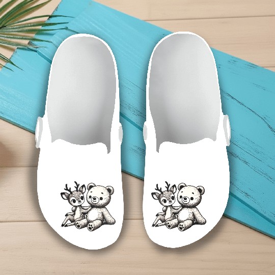 Chibi Deer & Bear - Forest Harmony by TSQ Slip On Clogs