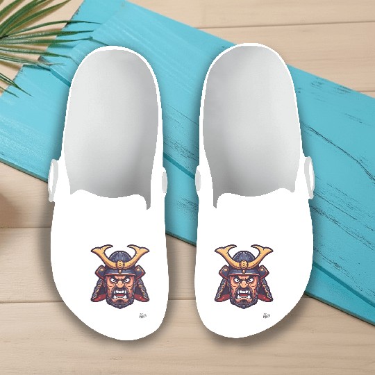 Angry Samurai Warrior Head Illustration Slip On Clogs