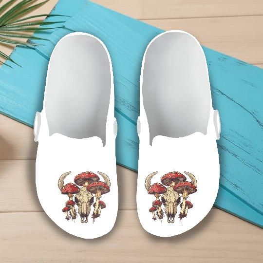 Skull Mushrooms Natural Motif Slip On Clogs