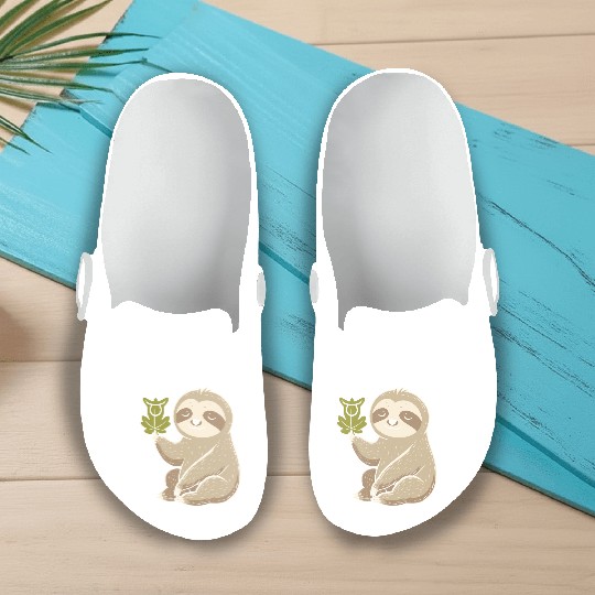 Taurus Zodiac Sloth with Leaf Symbol Serenity Slip On Clogs