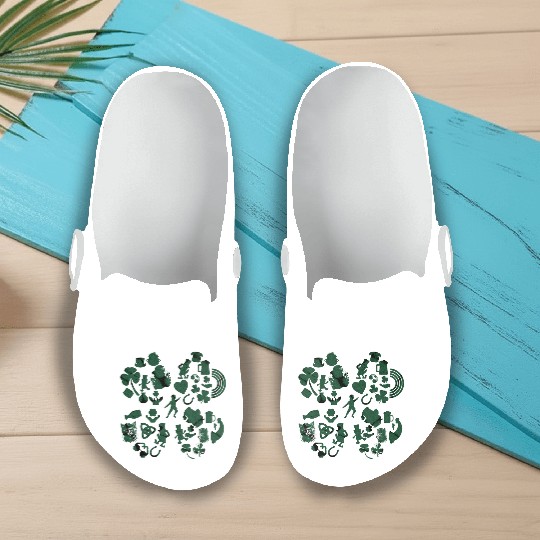 Green 4-Leaf Clover Collage graphic Design Slip On Clogs