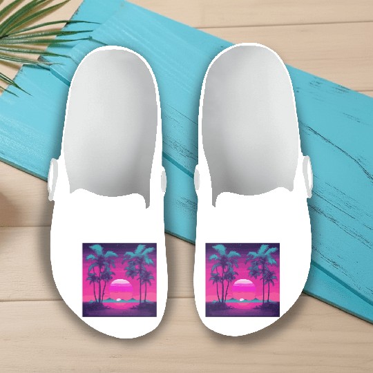 Neon Paradise Vaporwave Sunset Vibes Slip On Clogs