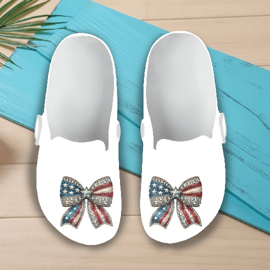 Patriotic Rhinestone Bow Slip On Clogs