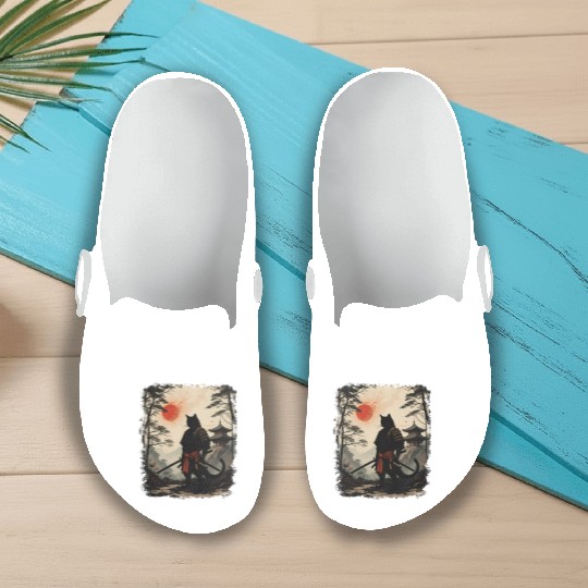 Samurai Cat Warrior Slip On Clogs Design