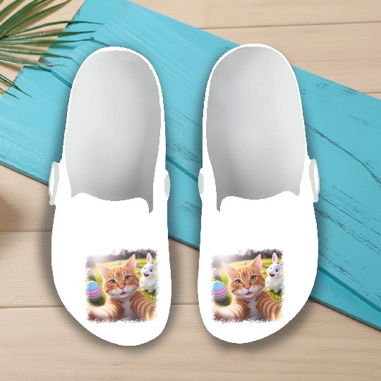 Cute Easter Selfie Cat Bunny Spring Slip On Clogs For Kids