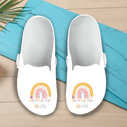 Happy Last Day of School Rainbow Teacher Student Slip On Clogs