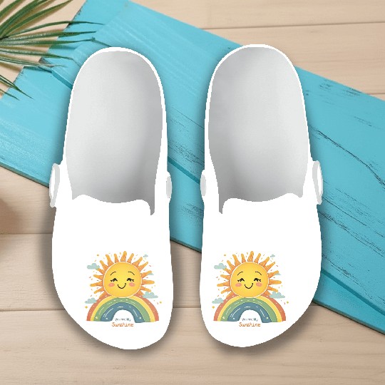 You Are My Sunshine – Happy Sun & Rainbow Design Slip On Clogs